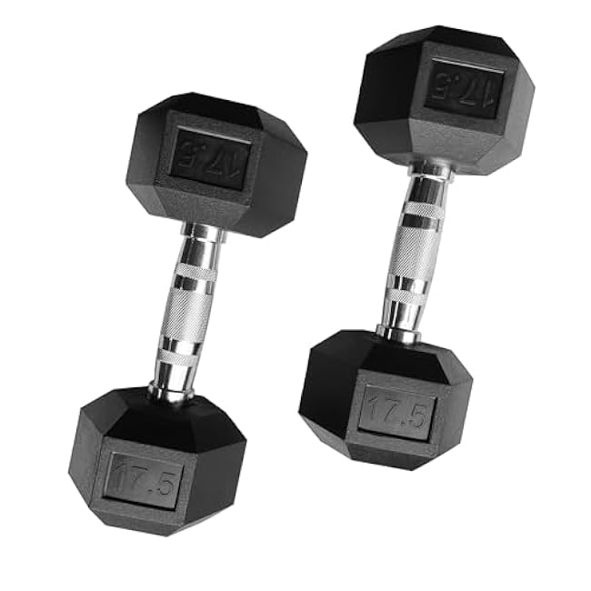 17.5LB Rubber Hex Dumbbell Pair - Commercial-Grade Rubber Hex Dumb Bell Weights Set of 2