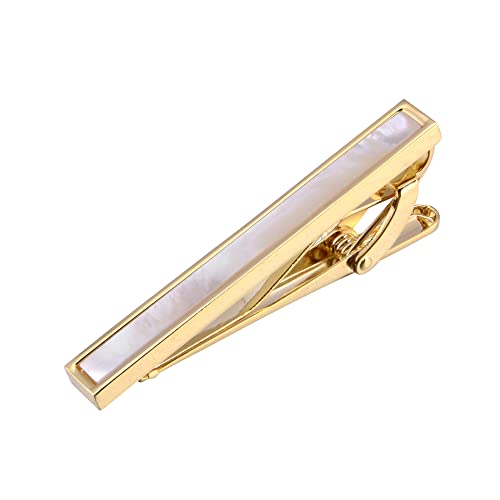 Jonwo Mother Of Pearl Men Cufflinks And Tie Clip Set Regular Necktie Tie Bar Pin Cuff Links For Wedding Business Shirt Tie (14K Gold Plated Tie Clip In Gift Case) #TOP9