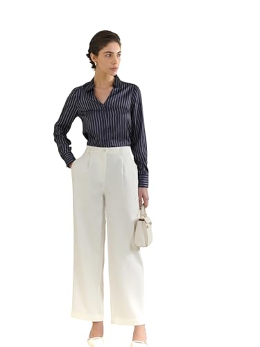 Image of FableStreet Women's Formal Trousers | High-Rise Pleated Wide-Leg Design | Solid Pattern with Plain Weave | Comfortable Office Wear for Business Meetings & Formal Events