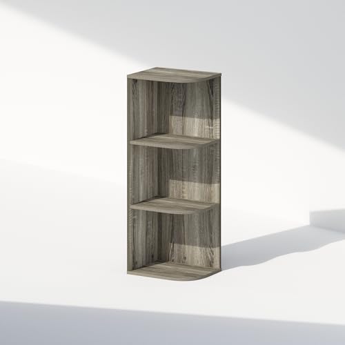 Image of Furinno Reed Corner Shelf, 3-Tier Corner Bookshelf, Book Shelf, Corner Shelves, Storage Rack, for Organization and Storage, Home Office, Living Room, French Oak