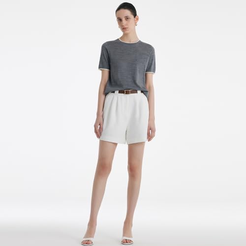 100% Pure Wool Cute Womens Sweaters Trendy Crew Neck Short Sleeve Front Pocket Loose Fit Knit Pullover Going Out Tops4