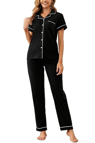 Image of 100% Cotton Pajama Sets for Women 2 Piece Long Sleeve Button Down Pjs Soft Comfy Ladies Sleepwear Lounge Sets S-XL