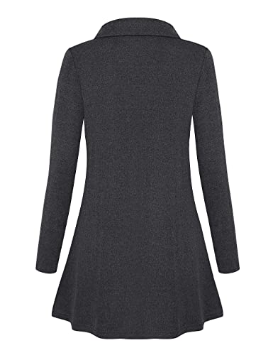 Miusey Tunic Sweatshirts For Women Womens Collar Neck Zip Up Tunic Tops Womens Sweatshirts With Zipper Long Lightweight Outwear Charcoal Black Large #TOP3