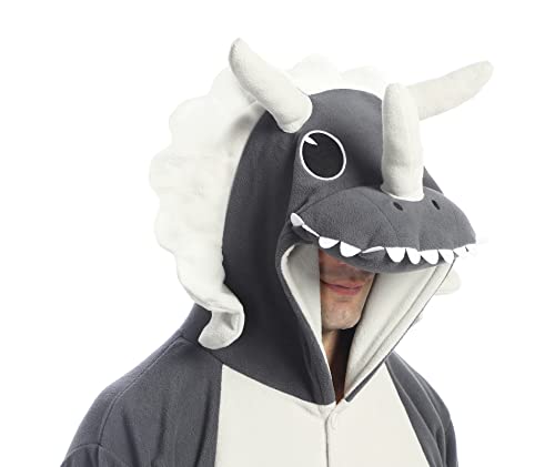 dressfan Unisexo Triceratops Dragón Pijamas Animales Dinosaurio Traje de Dormir Cosplay Disfraz Mamelucos Ropa de Dormir Comodidad Suave Festival de Carnaval Halloween Navidad,Gris,XXL