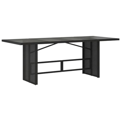 vidaXL Garden Table - Black Poly Rattan Rectangular Outdoor Dining Table with Tempered Glass Top (190x80x75 cm) - Patio/Deck/Garden Furniture