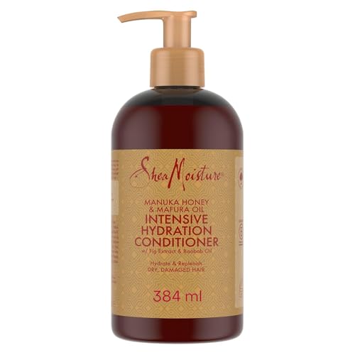 SheaMoisture Acondicionador Hidratacíon Intensiva Miel de Manuka y Aceite de Mafura - Para Cabello Seco y Dañado - Con Aceite de Baobab y Manteca de Karité - Sin Sulfatos - 1 x 384 ml