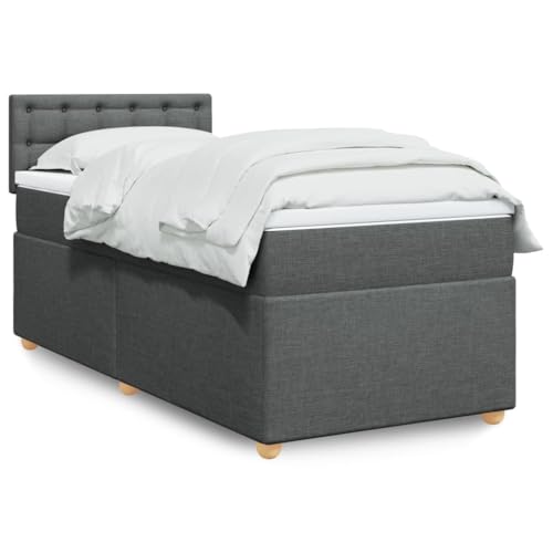 YNGBHFNOP Sommier a Lattes avec Matelas et Surmatelas 90x190 cm, Cadre de Lit Tete de Gris Fonce, Ensemble Lit Complet Confort Moyen avec Ressorts Ensaches Individuels...