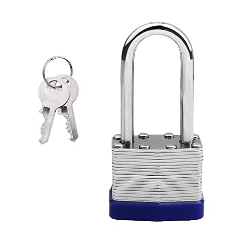 Steel Pad Lock Padlock with Key, Long Shackle Padlock Heavy Duty Padlock Waterproof packlock for Garden Shed Garage, Fence, Storage Units, Outdoor Indoor Use Cover
