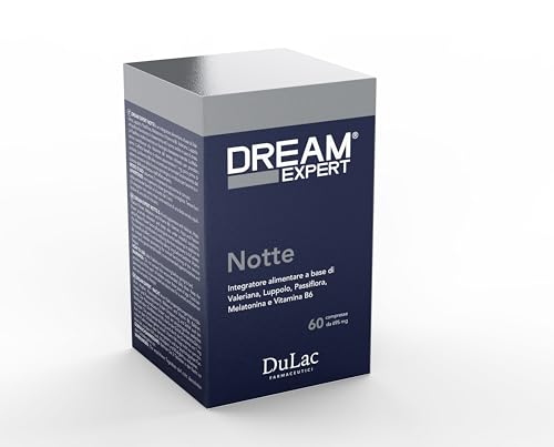 Dulàc - Dream Expert Notte 60 compresse, Integratore alimentare per rilassamento e regolazione del sonno, regola il benessere mentale. Con Melatonina, Valeriana, Luppolo, Passiflora e Vitamina B6.