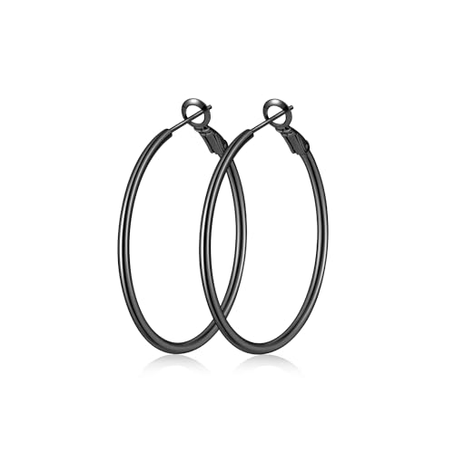 Fiusem Black Hoop Earrings for Women, Medium 40mm