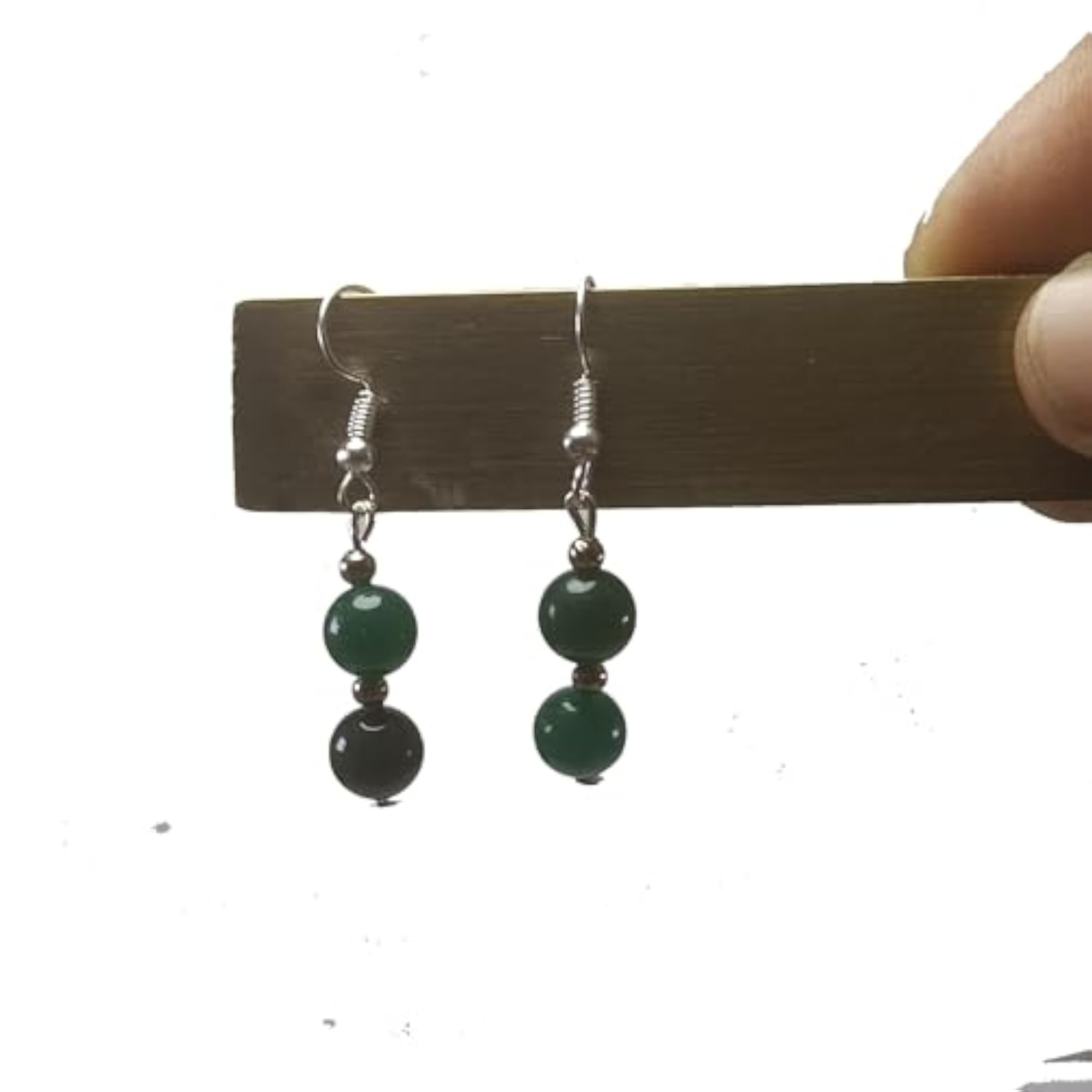 Women's Green Jade Round Bead Healing Crystal Earrings Set