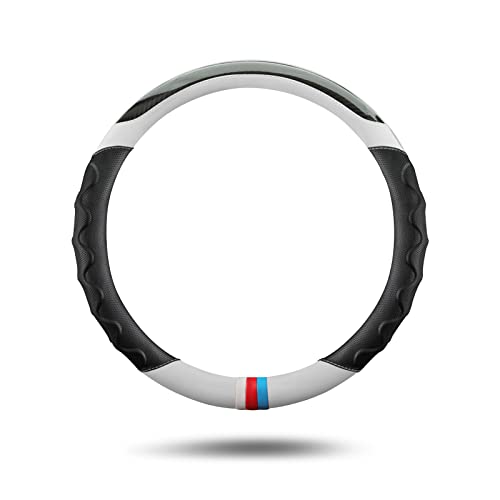 Ergocar Forme Ronde Housse Volant Voiture, Antidérapant Respirant Volant de Voiture Housse en Cuir Universelle, Couvre Volant de Voiture Fibre de Carbone 38cm pour la Plupart des Voitures Cover