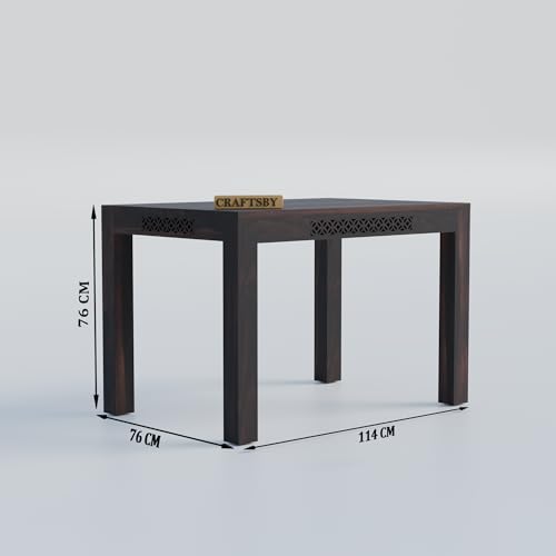 Image of 45 Inch Length Solid Sheesham Wood 4 Seater Dining Table Set | Four Seater Dinner Table with 4 Cushions Chairs | Dinning Table Set 4 Seater for Living Room | Table & Chair Set | Walnut Finish