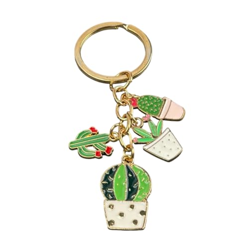 Llavero de Cactus Metal - Llaveros con Plantas de Cactus con flores - Accesorio Kawaii de plantas cactus en macetas para amantes de las plantas - Llavero de Zinc pintado con esmalte - Llavero unisex