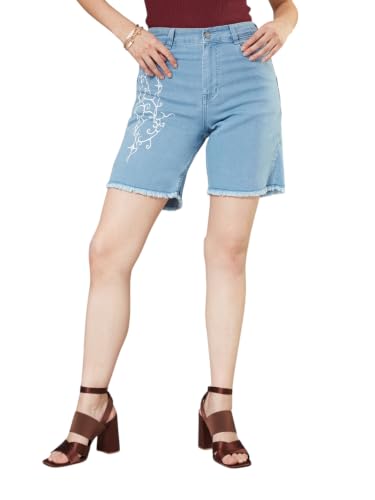 Image of Miss Chase Women's Relaxed Fit Mid Rise Highly Distressed Regular-Length Denim Shorts