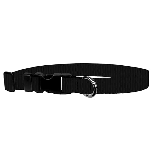 Image of Dog Collar - Colored Adjustable Pet Collars, 1 Inch Wide, Medium, Black
