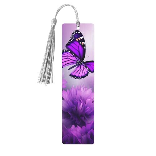 紫の花 蝶 木製 しおり DIY 木製クラフト しおり 木製吊り下げタグ カラフルなタッセル付き 木製ギフトタグ ラベル 本好きの方への珍しいギフト 男性 女性