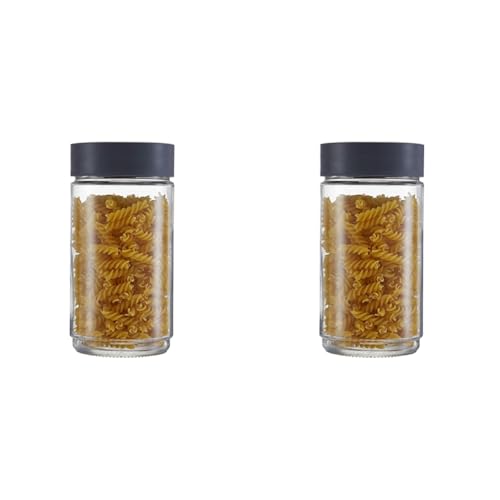 Image of CELLO Modustack Glassy Storage Jar | Glass Jar with Lid | Air Tight Steel Lid and Stackable | For Storage of Food, Pulses, Spice, Cereals, Cookies, Dry Food | 2000ml, Grey (Pack of 2)