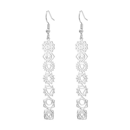 Dreamtimes - Dreamtimes Boucles d'oreilles 7 chakras pour femmes Boucles d'oreilles pendantes en acier inoxydable pour la guérison spirituelle, pour les amateurs de méditation et de yoga, pour Noël