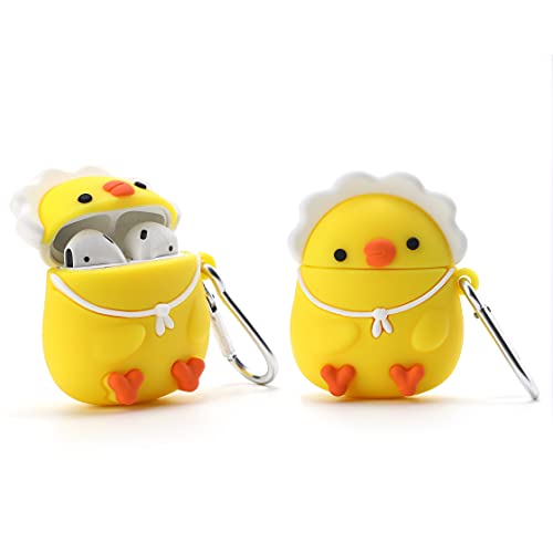 Awin Case Chick Case for Airpods/Airpods 2 Case,3D Cute Cartoon Airpod case,3D Kawaii Character Kids Teens Girls Women Chick Soft Silicone Case for Airpods Case/Airpods 2 Case (Yellow Chick)