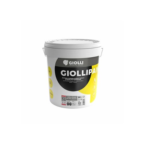 Giollipaint Ultra White - Pintura universal lavable a base de agua, 14 L, color blanco