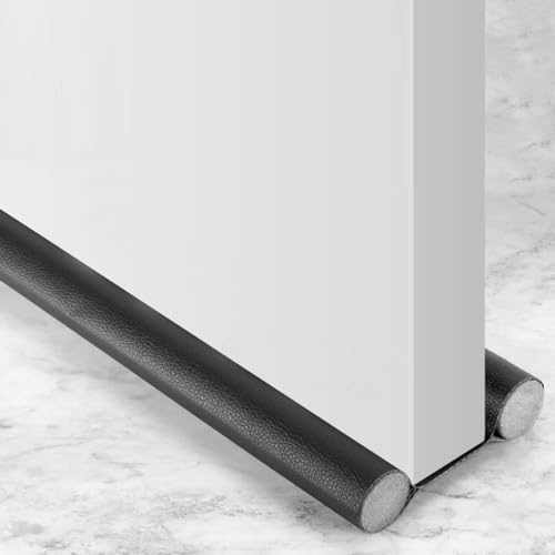 Draught Excluder for Doors With Double Sided Seal, Noise Blocker, Door Seal with Ideal Fit, Draught Insulator Strip Foam Seal Fits to Bottom of Door, Under Door Draft Stopper (2, Black)