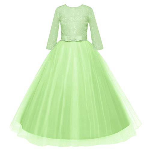 Image of Girls Flower Vintage Floral Lace 3 /4 Sleeves Floor Length Dress Wedding Party Evening Formal Pegeant Dance Gown