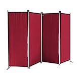 Gestell: 19mm Stahlrohr QUICK STAR Paravent 4 Teilig 165 x 220 cm Stoff Raumteiler Trennwand Balkon Sichtschutz Stellwand Faltbar Rubinrot