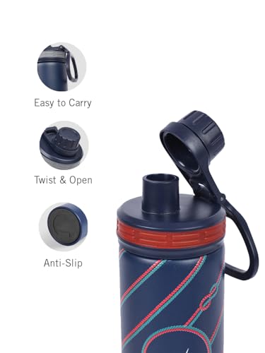 Image of NAUTICA Premium Leak-Proof Insulated Water Bottle - 1pc (Fender)| 500ml | Stainless Steel Flask with 24 Hours Temperature Retention | Ideal for Travel, Gym, Office Use Texas Printed-Navy /red