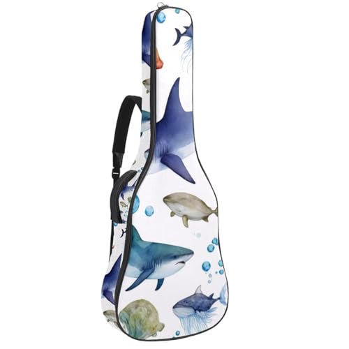 Housse guitare acoustique 109 cm motif requin et méduse en tissu Oxford
