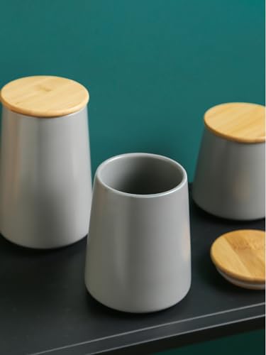 Image of UMAI Ceramic Jar with Bamboo Lid 1000ml | White-Gold | Kitchen Storage Container for Tea, Coffee, Snacks, Sugar, Salt, Pulses, Grains, Dry Fruit, Spices | Kitchen Organizer Gift Set
