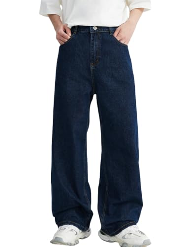 Y2k Baggy Jeans Men Women Loose Fit Hip Hop Jeans Vintage Casual Skater Pants Wide Leg Half Elastic Waist Denim Jeans