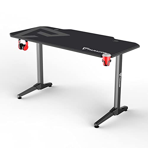 Paracon Spawn | Bureau Gaming Table Gamer Pro Desk Jeu PC pour Bureau à Domicile | Ergonomique Réglable en Hauteur Porte-Gobelet et Crochet Casque Gestion câbles | Surface en Tapis de Souris | Noir