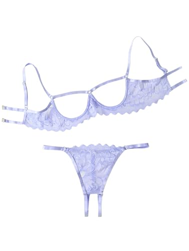 Image of Lilosy Sexy Underwire Floral Lace Sheer Lingerie Set for Women See Through Bra and Panty 2 Piece