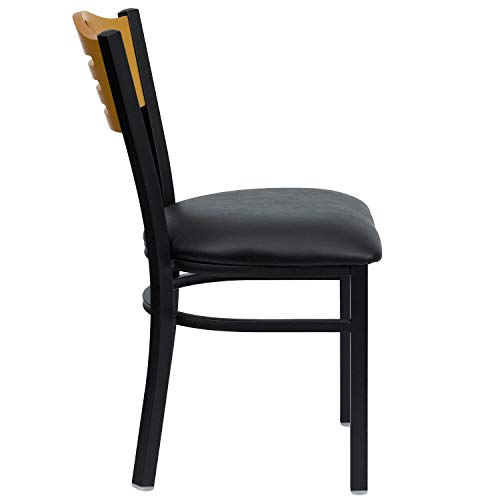 Image of Flash Furniture HERCULES Series Black Slat Back Metal Restaurant Chair - Natural Wood Back, Black Vinyl Seat