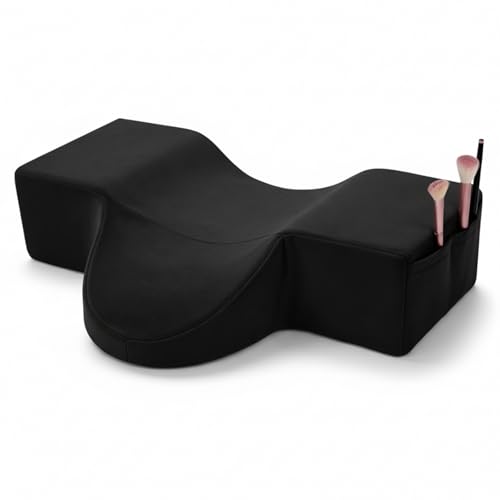 MySHUCE Lash Pillow for Lash Extensions Memory Foam Lash Pillows with Neck and Back Support Ergonomic Lash Bed Pillow with Velvet Pillowcase and Lash Organizer Pockets for Beauty Salon(Black)