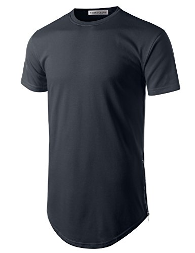 URBANCREWS Mens Hipster Hip Hop Basic Longline Crewneck T-Shirt Navy Medium