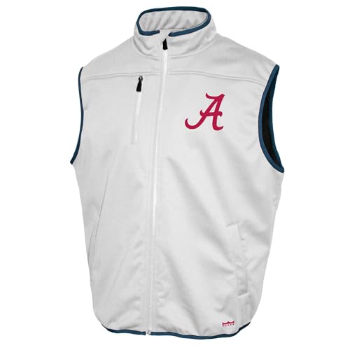 2Bhip NCAA Alabama Crimson Tide Adult Mens College White Mock Neck Softshell Full Zip Sleeveless Vest Jacket