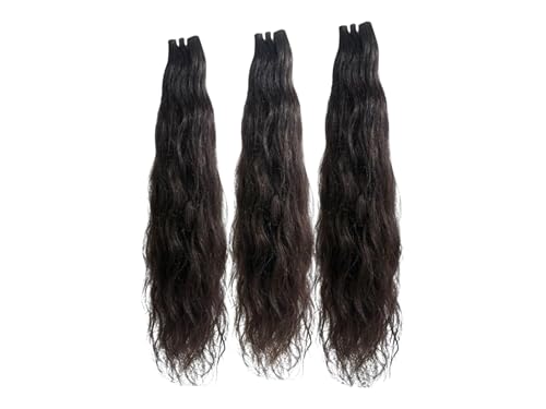 N12-24" Natural wavy 1 bundle of raw Indian virgin human hair bundles natural colors, black & dark brown directly from Indian manufacturer – Single Donor, Unprocessed Double Weft Bundle Deals