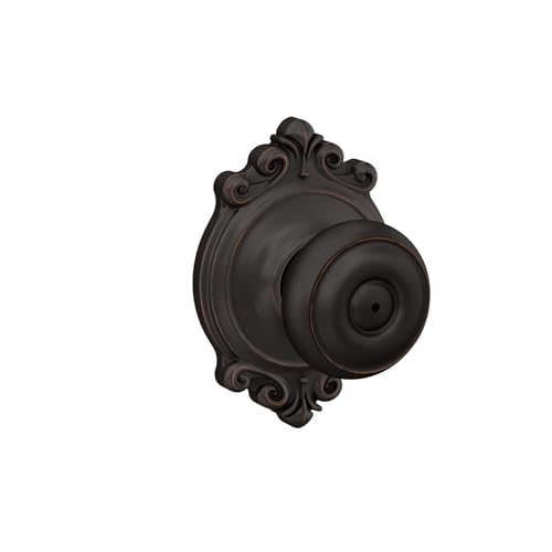 Image of Schlage F40 GEO 716 BRK Georgian Door Knob with Brookshire Trim, Bed & Bath Privacy Lock, Aged Bronze