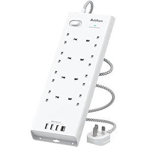 Extension Lead with USB Slots, 8 Way Outlets 4 USB(1 USB-C and 3 USB-A Port), Power Strip with 1800J Surge Protection…