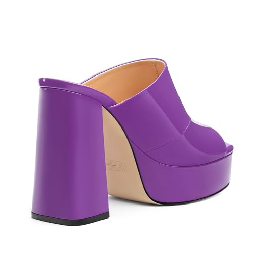 Image of Women Square Open Toe Platform Chunky Heel Slide Sandals | Slip On High Heel Dress Sandals, Elegant Formal Footwear For Wedding Club Evening Party Events