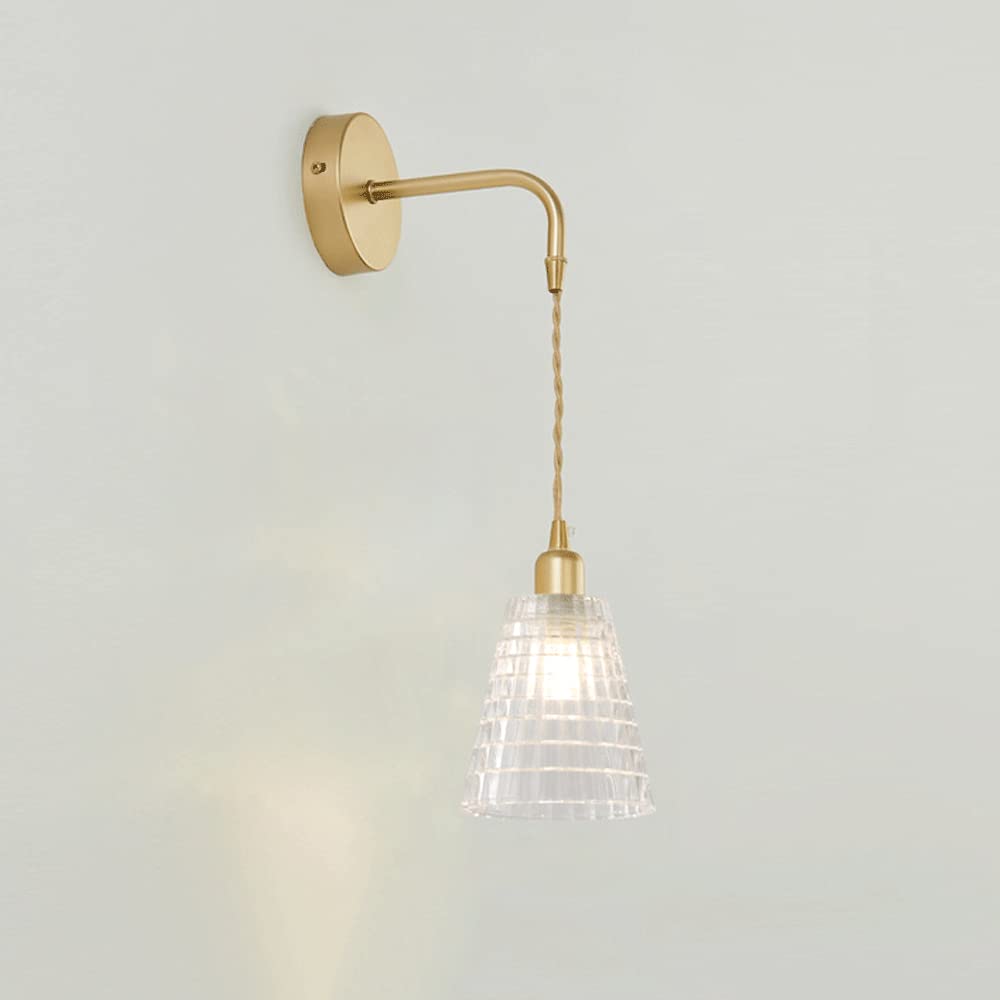 CWCQGH Wall Sconces, Simple Glass Wall Light Modern Bedside Wall Sconce E27 Metal Wall Light Gold, Hardwired Vanity Light Fixture, for Bedroom Living Room Hall Stairway Hotel Co,E
