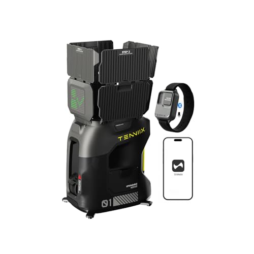 TENNIIX Basic Tennis Ball Machine 18.7LB Portable Tennis Robot 4H Runtime & 100+ Ball Capacity Smart App & Voice Control Multi-Training Mode LED Display 75MPH Ideal for Beginners & Pro Black