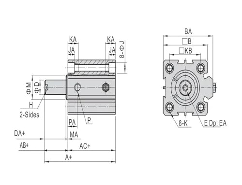 Vérin compact simple effet alésage 63 pneumatique STA63X5 pour machine - 5