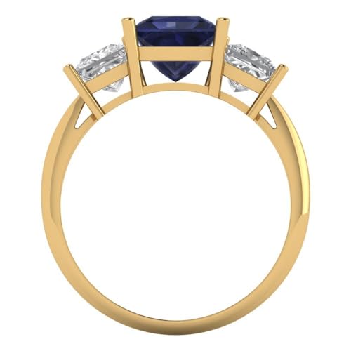 Clara Pucci 2.5 tcw Princess Cut Engagement Ring for Women, 14K Solid Gold, Yellow Gold, Three-Stone Simulated Blue Sapphire Bridal Anniversary Promise Ring4