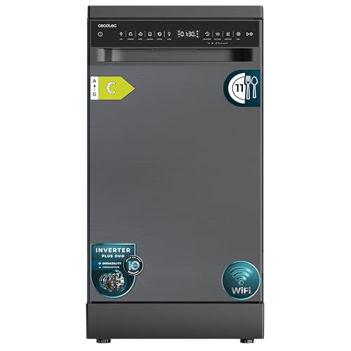 Cecotec Lavavajillas 45 cm Libre Instalación Bolero Aguazero 4560 Dark Connected. 11 Cubiertos, 9 Programas, Motor Inverter Plus Duo, Panel Táctil, WIFI, O2Dry, Super Dry, Save+, AutoClean, Dark