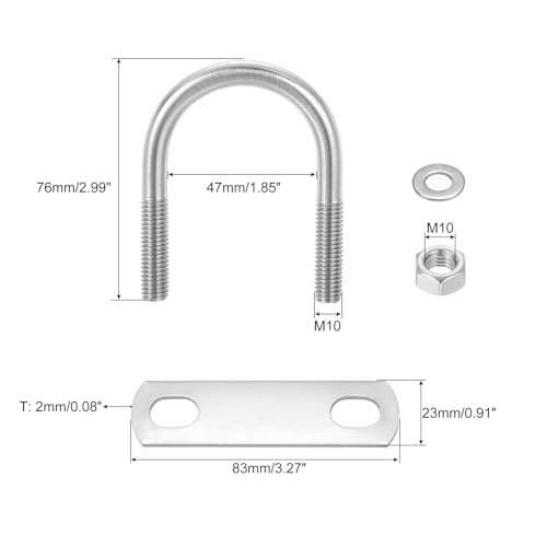 Image of uxcell Round U-Bolts, 8 Sets 47mm(1.85 inch) Inner Width 76mm Length M10 304 Stainless Steel U Clamp Bolt with Nuts and Plates, for Boat Trailer