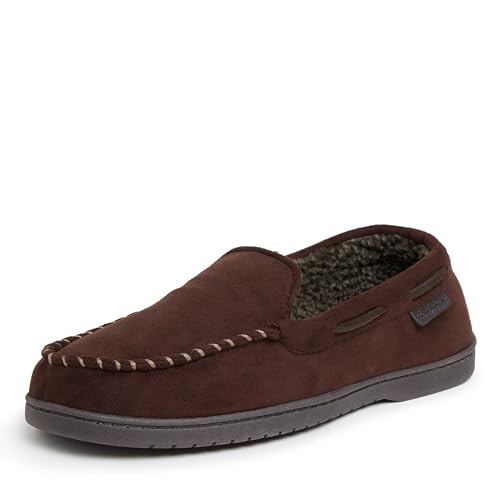 Image of Dearfoams Men's Keaton Moccasin House Shoes With Memory Foam, Indoor Slippers With Wide Widths