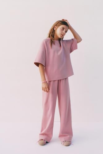 Image of Alan Jones Clothing Girls Wide Leg Palazzo Trousers | Cotton Blend Interlock Fabric | Side Pockets | Adjustable Inner Drawstring | Casual & Everyday Wear Pants